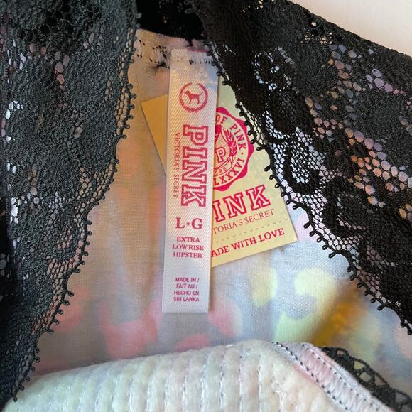 Victoria's Secret PINK Panty Womens Large Black Yellow Pink Animal Print Sequin - Picture 3 of 4